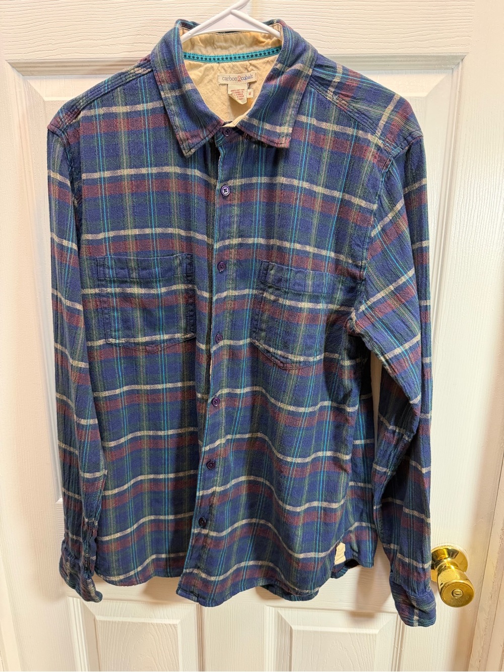 Carbon2Cobalt Men's Plaid Button-Down Shirt in Blue and Green